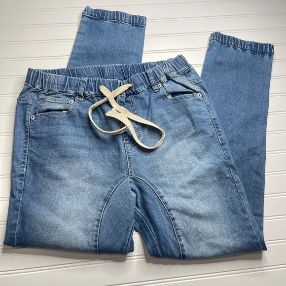 Victorious Los Angeles Denim - Victorious Los Angeles Blue Faded Drawstring Waist Denim Joggers Size Large